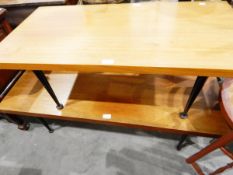 Rectangular topped coffee table on tapering steel legs together with another similar (2)