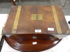 Early 20th century walnut writing box, the fitted interior with tooled leather slope,