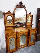 Victorian walnut veneered mirror-back sideboard,