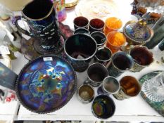 Lattice and cherry pitcher, opalescent carnival glass,