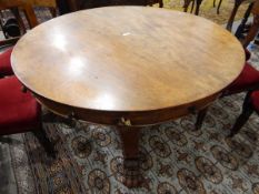 Victorian mahogany circular pedestal drum library table fitted four drawers and four dummy frieze