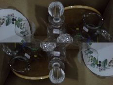 Quantity of glass including antique decanter, biscuit barrel, jugs, antique water jug, ceramics,