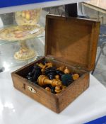 Boxwood and black-stained wood Staunton-style chess set, with weighted bases,