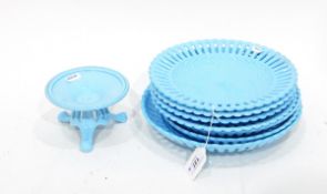 Victorian Sowerby opaque blue pressed glass dessert service comprising 15 plates of assorted sizes