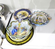 Henriot Quimper frill rimmed dish with butterfly handles and other similar plates (6)