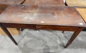 Oak rectangular top side table with moulded edge, frieze drawer, on square tapering legs,