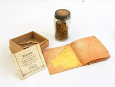 Box of sundry gold scrap pieces, gold leaf,