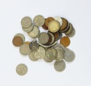 Quantity of mid 20th century silver sixpences and other coinage