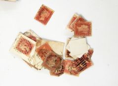 Selection of covers, stamps, pieces, etc., including GB 1D reds, Irish postmarks, etc.