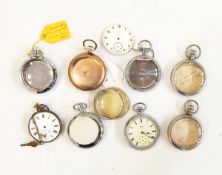 Foreign silver-coloured metal pocket watch (af), five pocket watch cases,