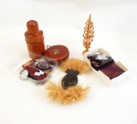 Assorted collectables including a leather-cased tape measure marked 'John Rabone & Sons,