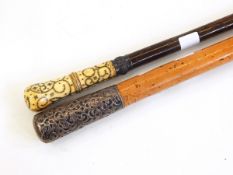 Two canes, one with a silver handle,