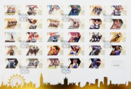 Two framed limited edition sets of Olympic gold medal winner stamps for London 2012, one 1363/1950,