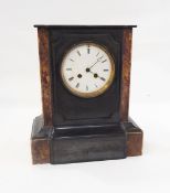Victorian black slate and marble mantel clock with striking movement and a brass perpetual