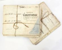 Quantity of 19th century indentures, both paper and vellum examples, including mortgages, wills,