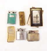 Duplex lighter, a Ronson chrome lighter inscribed 'Bulmer's', two further Ronson lighters,