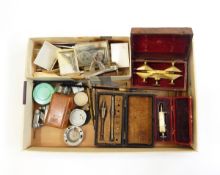 Brass depthing tool, cased and numbered '97' to the lid, three boxes of small watchmaker's tools,