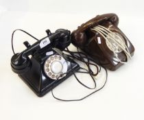 Vintage black bakelite GPO telephone and another brown plastic telephone with spin dial (2)