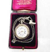 Lady's silver open-faced pocket watch with foliate engraving,