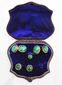 Gold and malachite cufflink and stud set comprising a pair of cufflinks with figure-of-eight links,