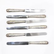 Set of six table knives with silver handles, London 1808,