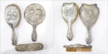 Edwardian three-piece silver dressing table set by Charles Cooke, Chester 1907,