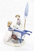 Lladro figure group of an icecream seller, the boy giving an icecream to a girl with puppy,