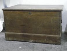 19th century oak chest with a pair of iron carrying handles,