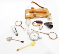 Various items including lorgnettes, cut glass scent bottle,