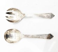 Pair of Danish silver 'Pyramid' pattern salad servers with import marks to Stockwell & Co.