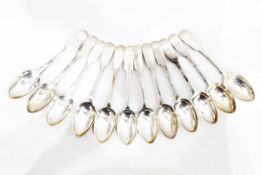 Set of 12 Victorian silver fiddle pattern teaspoons by Josiah Williams & Co, London 1896,