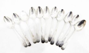 Set of five George III provincial Old English pattern silver teaspoons by Dorothy Langlands,