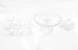 Quantity of glassware to include late 19th century pedestal comport with bead border,