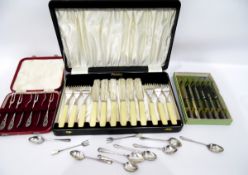 Set of six pairs of fish eaters with ivory handles and silver blades by Viners Ltd,
