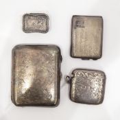 Silver vesta case with foliate scroll decoration, another with engine turned decoration,