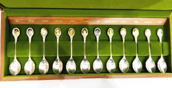 Set of 12 Royal Horticultural Society silver flower teaspoons by John Pinches Ltd,