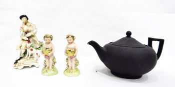 Wedgwood black basalt teapot of oblate form,