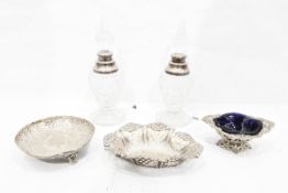 Silver dish by Aldwinckle & Slater, London 1891, of circular form, decorated with flowers,