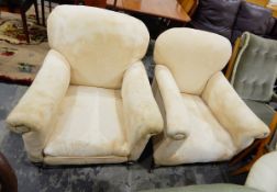 Pair of club armchairs with square tapering legs and castors (2)