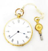 Gentleman's 18ct gold cased open-faced pocket watch with enamel dial and Roman numerals,