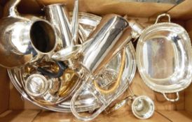 Assorted silver plate including a Jersey cream jug, a Victorian teapot, an entree dish and cover,