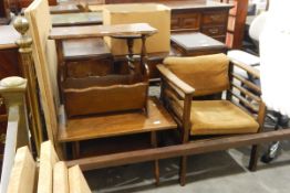 Small oak side table with magazine rack below, an oak pedestal table with spiral turned column,