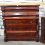 Victorian mahogany veneered chest of two cushion moulded drawers over three long drawers,