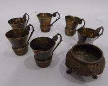 Set of six 20th century Russian silver vodka/liqueur tots of flared design with floral scroll