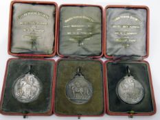 Three silver medals by Mappin & Webb for The Shire Horse Society,