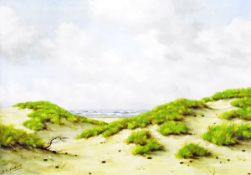A H Nordberg (20th century) Oil on canvas Sand dunes with the sea beyond, signed lower left,