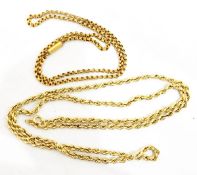 9K gold rope-twist necklace, 11.2g approx. and another gold-coloured metal necklace, 7g approx.