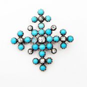 Georgian turquoise and diamond brooch in the form of a cross,