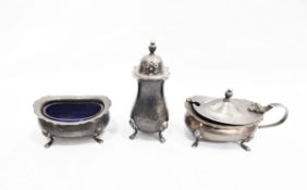 Silver three-piece cruet set by Barker Ellis Silver Company, Birmingham 1970,