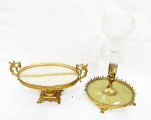 Ormolu-mounted cut glass vase on onyx stand and a similar Ormolu-mounted onyx oval comport (2)